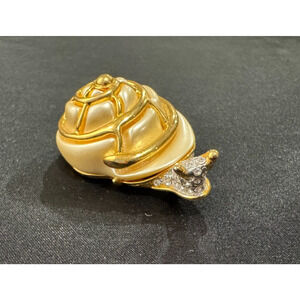 Vintage KJL Snail Brooch Pin Large Pearlized Clear Rhinestone Kenneth Jay Lane